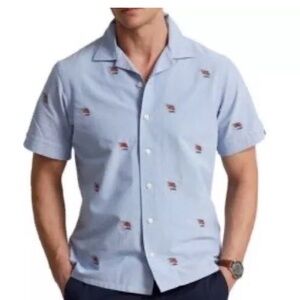 Polo Ralph Lauren Classic USA Flag PATRIOTIC SIZE M Short Sleeve Oxford Shirt